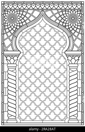 Fenêtre en vitraux avec décoration arc oriental. Modèle vectoriel. Illustration de Vecteur