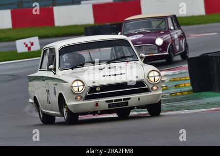 Roy Alderslade, Lotus Ford Cortina Mk1, DRHC Jack Sears Trophée pour 1958-1966 voitures de tourisme, une course de quarante-cinq minutes avec option de deuxième pilote, Banque D'Images