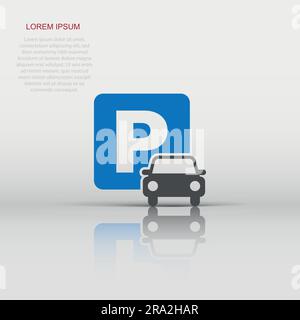 Parking voiture dans l'icône de style plat. Stand Auto vector illustration sur fond blanc isolé. Roadsign concept d'entreprise. Illustration de Vecteur