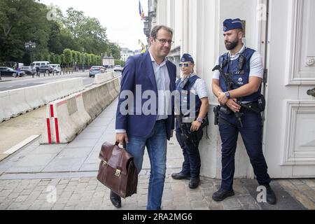 Bruxelles, Belgique. 30th juin 2023. Le ministre de l'Agriculture et des PME, David Clarenval, a photographié à l'arrivée d'une réunion du ministre Kern du gouvernement fédéral, à Bruxelles, le vendredi 30 juin 2023. BELGA PHOTO NICOLAS MATERLINCK crédit: Belga News Agency/Alay Live News Banque D'Images