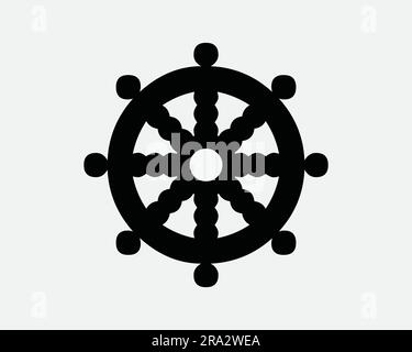 Roue du Dharma icône Bouddhisme religion bouddhiste spirituel Chakra Bouddha Hinduisme Zen foi Noir blanc graphique Clipart symbole symbole symbole signe vecteur EPS Illustration de Vecteur