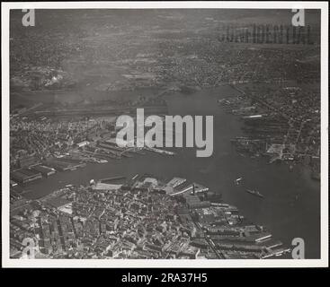 Vue du sud à 3 000 mètres d'altitude, Navy Yard, Charlestown, Massachusetts. 1939 - 1947. Banque D'Images