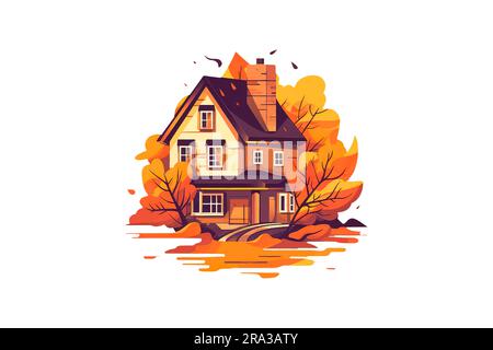 dessin animé maison d'automne sur fond blanc dans le style plat pour l'icône Illustration de Vecteur