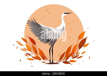 grue d'automne de dessin animé sur fond blanc, de style plat pour icône Illustration de Vecteur