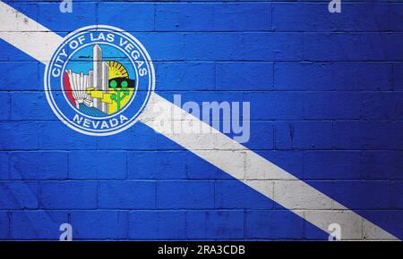 Drapeau de Las Vegas peint sur un mur de blocs de cinder. Banque D'Images