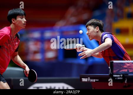 Zagreb, Croatie. 30th juin 2023. Liang Yanning, Xue FEI de la Chine rivalisent contre Kwan Man Ho, Li Hon Ming de Hong Kong pendant le WTT concourir Zagreb 2023 hommes double quart de finale au Dom Sportova à Zagreb, Croatie sur 30 juin 2023. Photo: Igor Kralj/PIXSELL crédit: Pixsell/Alay Live News Banque D'Images