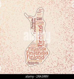 Finlande forme avec noms de pays nuage de mots dans plusieurs langues. Carte frontière de la Finlande sur des triangles modernes dispersés autour. Illustration de Vecteur