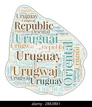 Forme Uruguay rempli de nom de pays dans de nombreuses langues. Carte Uruguay dans le style nuage de mots. Charmante illustration vectorielle. Illustration de Vecteur