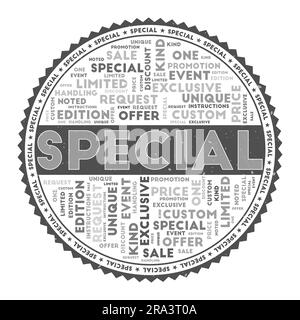 Concept spécial avec nuages de mots et texte rond. Belles couleurs et texture grunge. Illustration vectorielle créative. Illustration de Vecteur