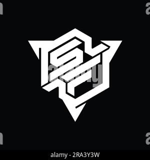 SF lettre logo monogramme forme hexagonale avec contour triangulaire style de jeu modèle de conception Banque D'Images