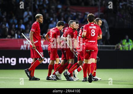 Anvers, Belgique. 30th juin 2023. John-John Dohmen en Belgique célèbre après avoir marqué un match de hockey entre l'équipe nationale belge Red Lions et l'Espagne, match 9/12 dans l'étape de groupe de la Ligue Pro FIH 2023, vendredi 30 juin 2023 à Anvers. BELGA PHOTO TOM GOYVAERTS crédit: Belga News Agency/Alay Live News Banque D'Images