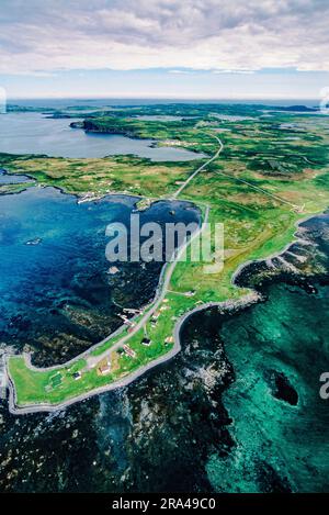 Image aérienne de l'Anse aux Meadows, Terre-Neuve, Canada Banque D'Images