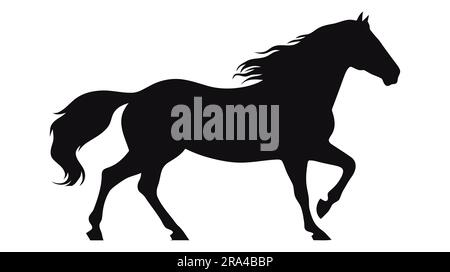 Silhouette noire de cheval sur fond blanc. Illustration de Vecteur