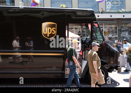 Seattle, États-Unis. 23 juin 2023. UPS au marché de Pike place. Banque D'Images