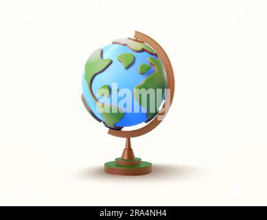 globe 3d ou modèle de terre avec carte du monde, isolé sur fond blanc. Objet pour la géographie, stationnaire, instrument éducatif, école, étude. illustration vectorielle 3d. Illustration vectorielle Illustration de Vecteur