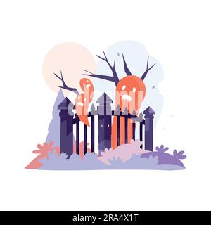 Clôture de château d'Halloween dessinée à la main dans un style plat isolé sur fond Illustration de Vecteur