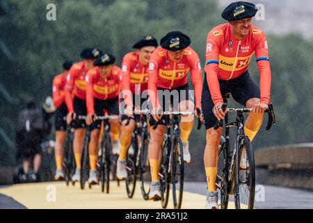 Bilbao, pays basque. 29th juin 2023. Photo de Zac Williams/SWpix.com- 29/06/2023 - Cyclisme - 2023 Tour de France - Grand départ: Présentation de l'équipe - Musée Guggenheim, Bilbao, pays Basque - Alexander Kristoff, Uno-X. Credit: SWpix / Alamy Live News Banque D'Images