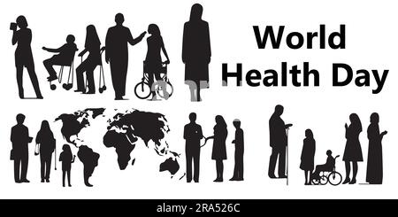 Un ensemble de silhouette de la Journée mondiale de la santé des personnes illustration de vecteur Illustration de Vecteur