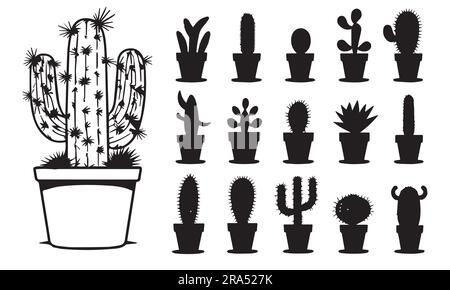 Un ensemble d'illustrations de scénario de cactus silhouette Illustration de Vecteur