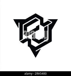 CV lettre logo monogramme forme hexagonale avec contour triangulaire style de jeu modèle de conception Banque D'Images