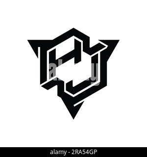 HJ lettre logo monogramme forme hexagonale avec contour triangulaire style de jeu modèle de conception Banque D'Images