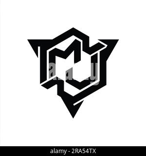 MV lettre logo monogramme forme hexagonale avec contour triangulaire style de jeu modèle de conception Banque D'Images