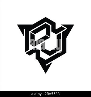 OV lettre logo monogramme forme hexagonale avec contour triangulaire style de jeu modèle de conception Banque D'Images