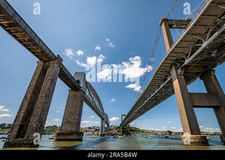 Le pont Prince Albert et le pont Tamar reliant Devon et Cornwall. Banque D'Images