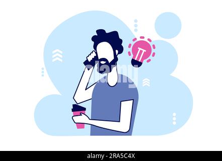 Vecteur d'un jeune homme moderne tenant une tasse de papier avec un café et bavardant sur un téléphone portable. Illustration de Vecteur