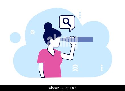 Vecteur d'une femme regardant dans le spyglass à la recherche de nouvelles opportunités Illustration de Vecteur