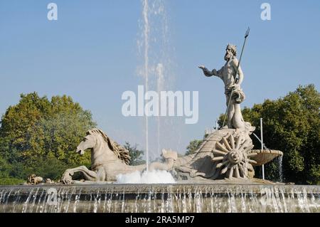 Fontaine de Neptune, Fontaine de Neptune, Fuente Neptuno, Plaza Canovas del Castillo, Madrid, Espagne Banque D'Images