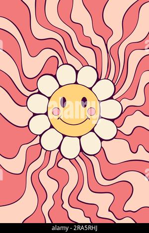 Arrière-plan ondulé abstrait avec fleur souriante Illustration de Vecteur