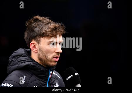 Spielberg, Mezzolombardo, Autriche. 1st juillet 2023. Pierre Gasly, pilote français (Alpine F1 Team), parle aux médias après le sprint Shootout au circuit Red Bull Ring à Spielberg, Autriche (Credit image: © Daisy Facinelli/ZUMA Press Wire) USAGE ÉDITORIAL SEULEMENT! Non destiné À un usage commercial ! Banque D'Images