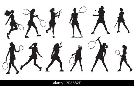 Ensemble d'illustrations vectorielles de silhouette de tennis Player Illustration de Vecteur