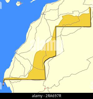 Carte du Sahara occidental avec routes principales et autoroutes Banque D'Images