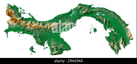 Panama. Rendu 3D très détaillé de la carte de relief ombré avec les rivières et les lacs. Coloré par élévation. Arrière-plan blanc pur. Données satellite. Banque D'Images