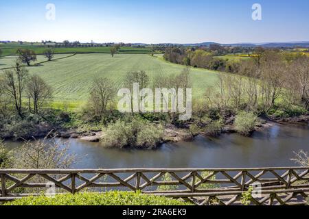 Vue de l'autre côté de la rivière jusqu'aux terres agricoles sur le Weir Gardens Heredfordshire Banque D'Images