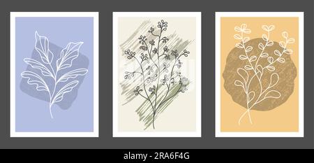 Un ensemble de peintures dessinées à la main pour la conception intérieure des locaux. Des designs minimalistes pour des reproductions, des peintures, des affiches et des idées créatives Illustration de Vecteur