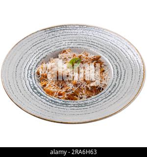 Tagliatelle au bœuf, sauce tomate rouge et parmesan, concept de menu de restaurant Banque D'Images
