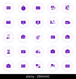 icônes de vecteur de couleur violet de travail à distance Illustration de Vecteur
