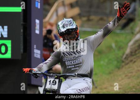 1st juillet 2023, Daolasa di Commezzadura, Val di Sole, Trentin, Italie; Coupe du monde UCI Mountain Bike ; course de descente, Toy Brosnan (AUS) Banque D'Images