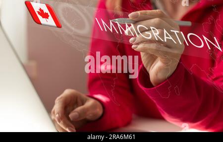 Écran virtuel avec émigration au Canada Banque D'Images