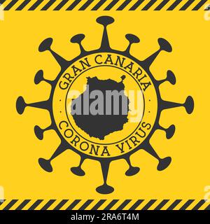 Virus Corona dans Gran Canaria signe. Badge rond avec forme de virus et carte Gran Canaria. Timbre de verrouillage de l'épidemy de l'île jaune. Illustration vectorielle. Illustration de Vecteur