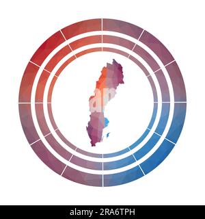 Badge Suède. Logo dégradé lumineux de pays dans le style poly bas. Signe arrondi Suède multicolore avec carte dans un style géométrique pour l'infographie. Illustration de Vecteur