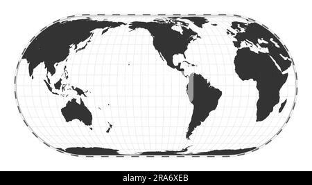 Carte du monde vectoriel. Projection Eckert IV. Carte géographique du monde Uni avec lignes de latitude et de longitude. Centré sur la longitude 120deg E. Illustration vectorielle Illustration de Vecteur