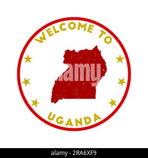 Bienvenue au timbre Ouganda. Timbre rond de pays grunge avec texture dans le thème de couleur Hot Sand. Sceau d'Ouganda géométrique de style vintage. Illustration de Vecteur