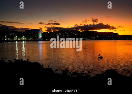 Ville australienne Cairns dans le Queensland, vue sur le port avec les bateaux en soirée, coucher de soleil ou lever de soleil sur la côte nord-est de l'Australie, Smooth wa Banque D'Images