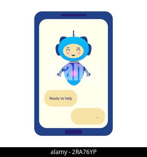 Chatbot au téléphone est prêt à vous aider. Question répondant assistant virtuel, intelligence artificielle. Assistant intelligent dans une application mobile. Coloré Illustration de Vecteur