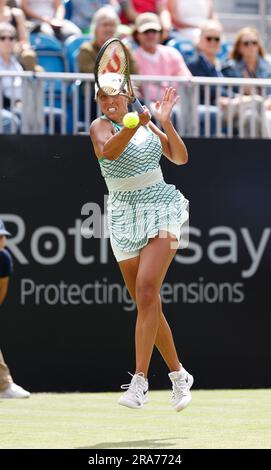 1st juillet 2023; Devonshire Park, Eastbourne, East Sussex, Angleterre: Rothesay International Eastbourne, jour 6, Madison Keys (Etats-Unis) joue un front contre Daria Kasatkina dans la finale des femmes célibataires Banque D'Images