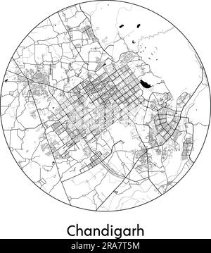 Carte de la ville Chandigarh Inde Asie illustration vecteur noir blanc Illustration de Vecteur